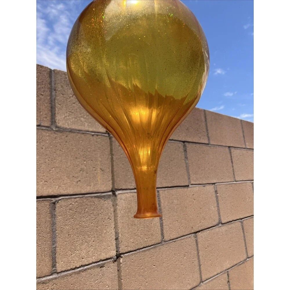 Vintage Amber Hand-Blown Glass Hot Air Balloon Ornament – Glitter Inside – ~10″